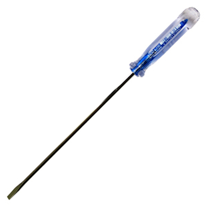 FLAT TIP SCREWDRIVER 6"- CRYS. ACTT Hdl, THIN-SHK